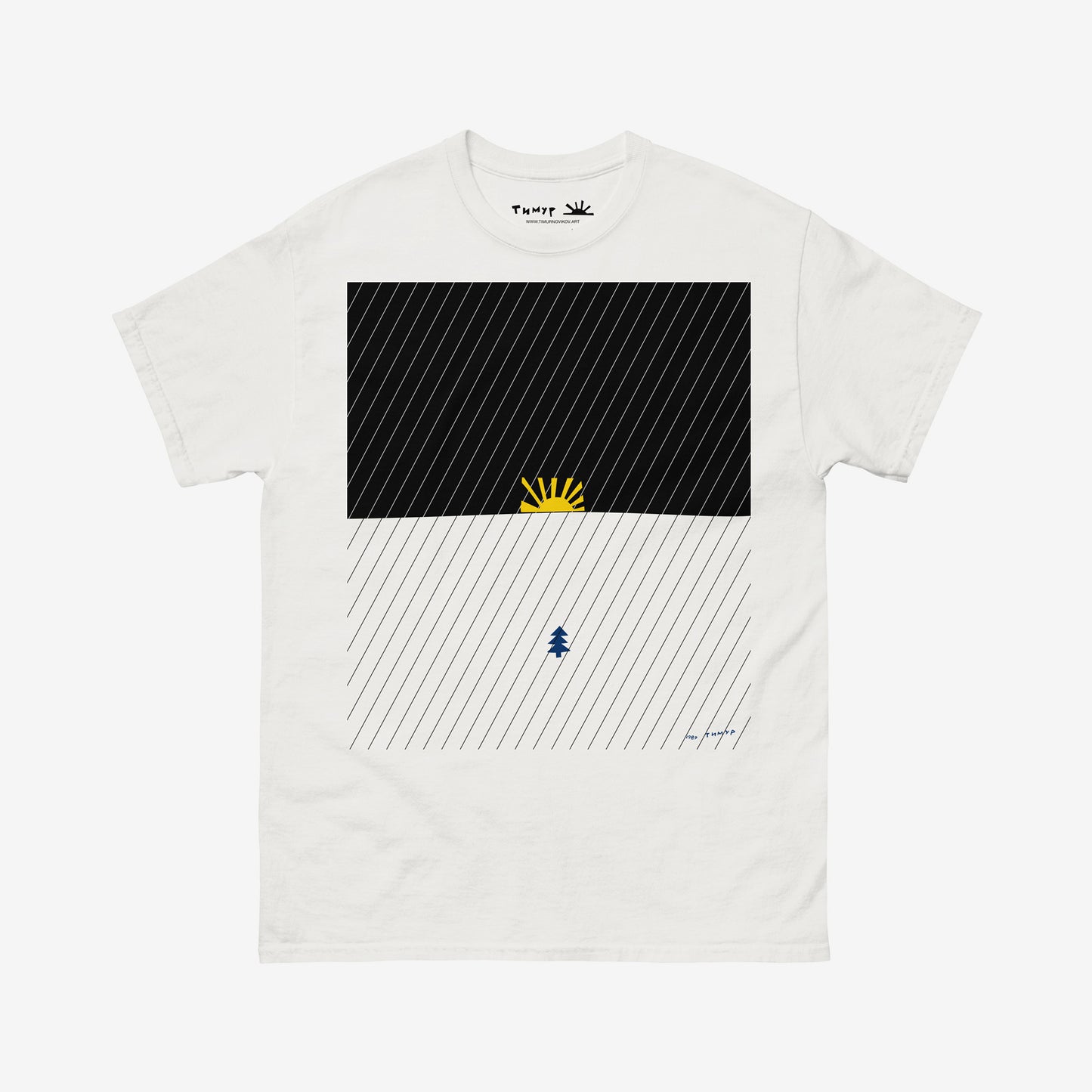 Timur Novikov "Finnish Landscape" (Финский пейзаж) 1989 white T-shirt. www.timurnovikov.art