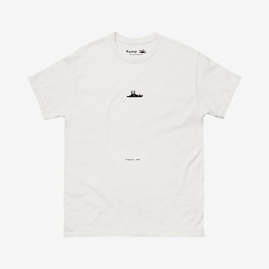 Timur Novikov "Battleship" (Корабль) 1991 painting white unisex T-shirt. www.timurnovikov.art