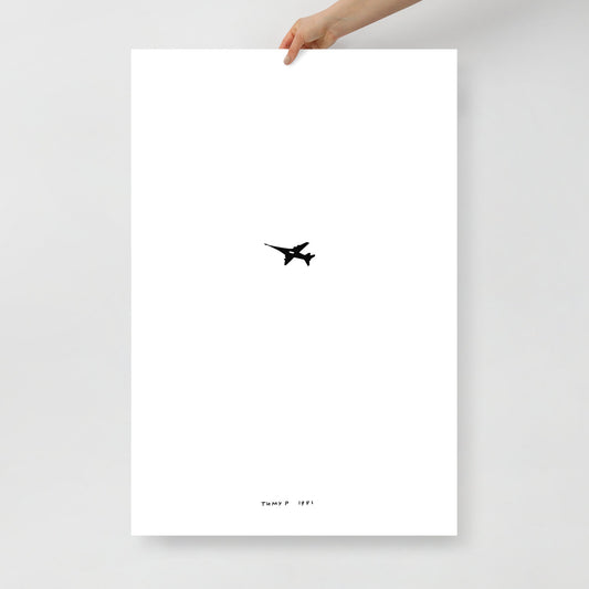 Hand holding Timur Novikov "Fighter Jet" (Истребитель) 1991 large painting print. www.timurnovikov.art