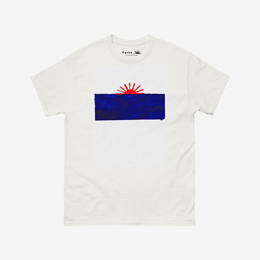 Timur Novikov "Sunset In Blue Sea" 1990 artwork T-shirt. www.timurnovikov.art