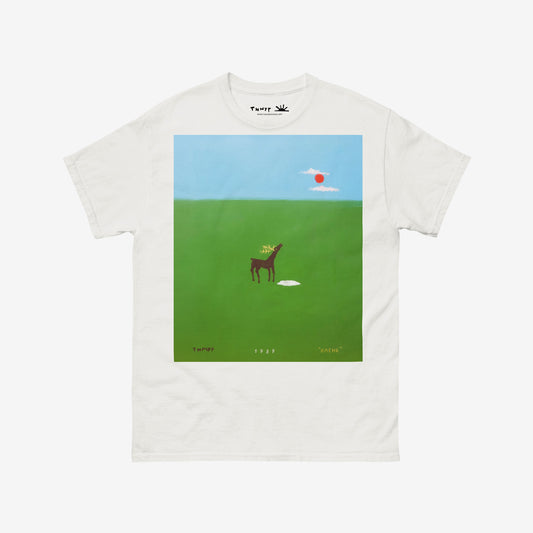 Timur Novikov “Deer” 1989 white unisex T-shirt. www.timurnovikov.art