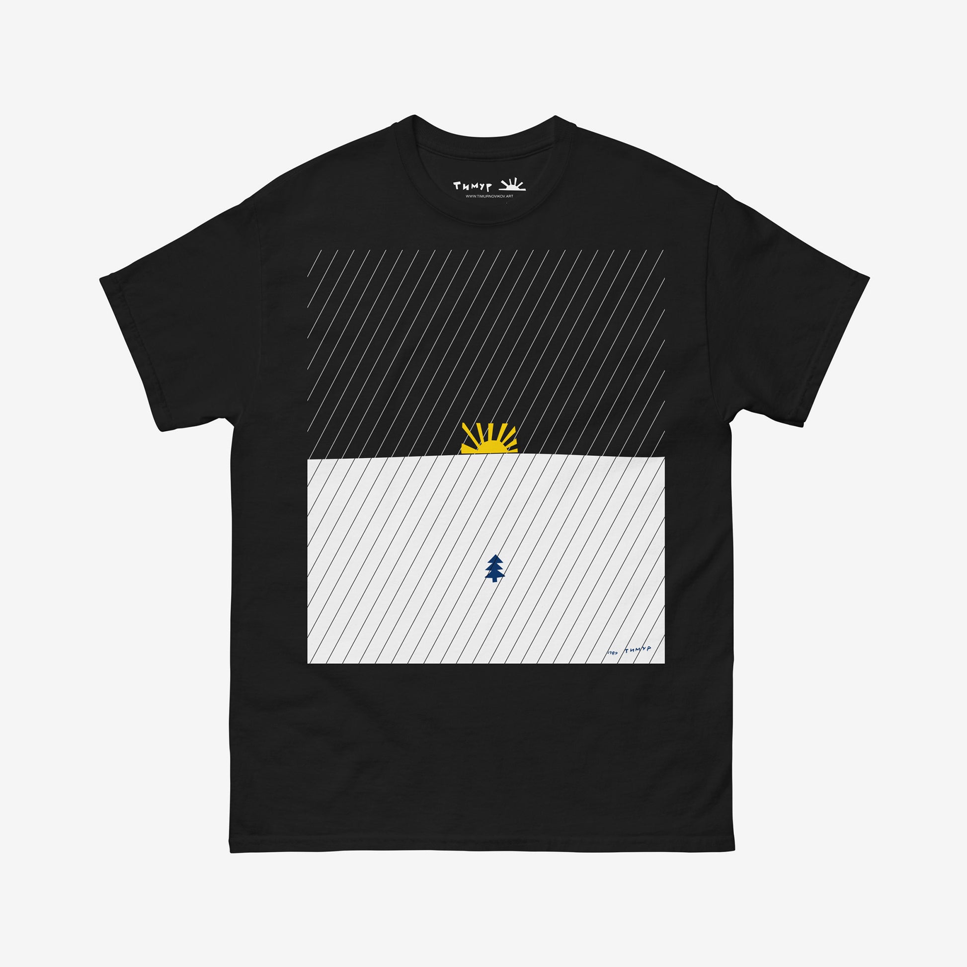 Timur Novikov "Finnish Landscape" (Финский пейзаж) 1989 black T-shirt. www.timurnovikov.art