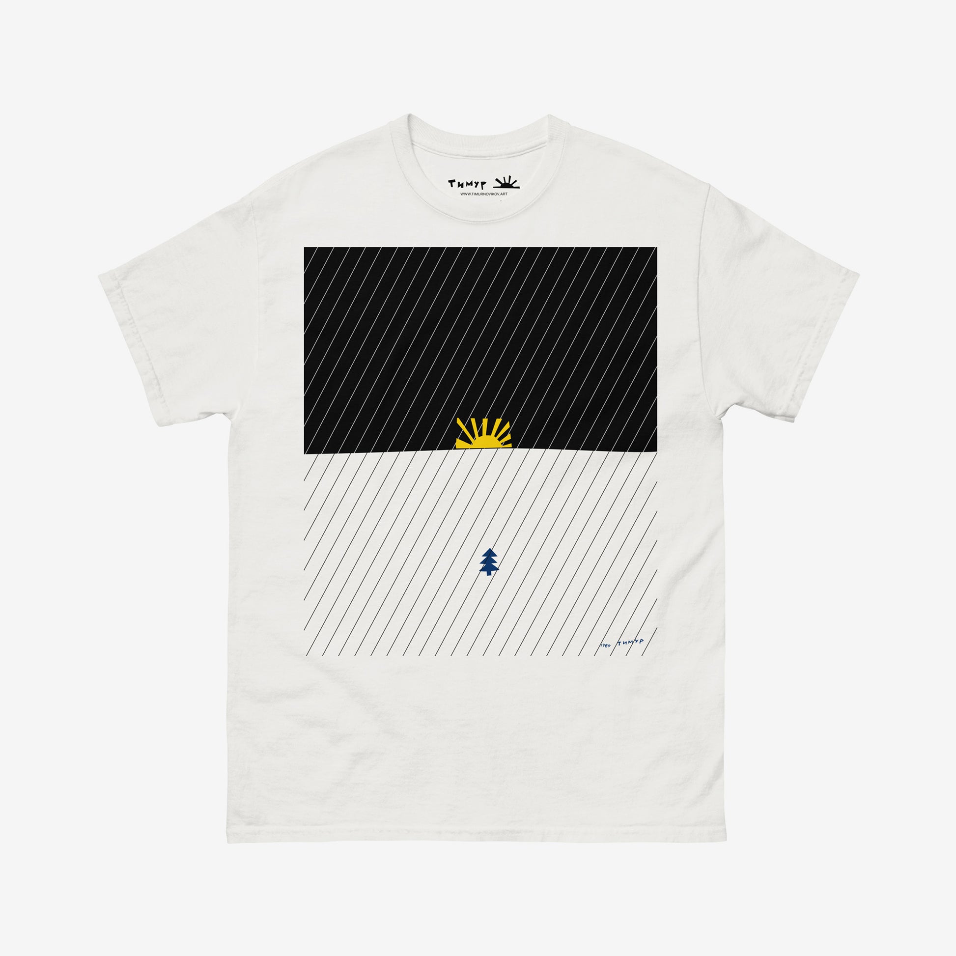 Timur Novikov "Finnish Landscape" (Финский пейзаж) 1989 white T-shirt. www.timurnovikov.art
