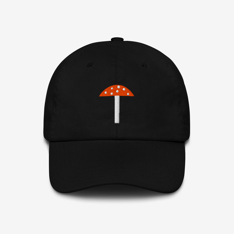 Timur Novikov "Mushroom" painting black unisex cap. Front. www.timurnovikov.art