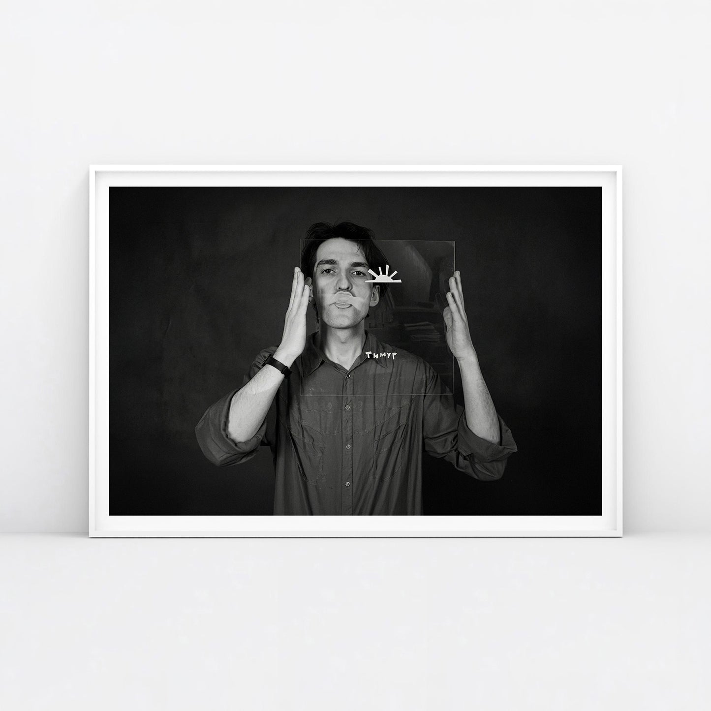 Timur Novikov b&w photo self-portrait large print. Framed. www.timurnovikov.art