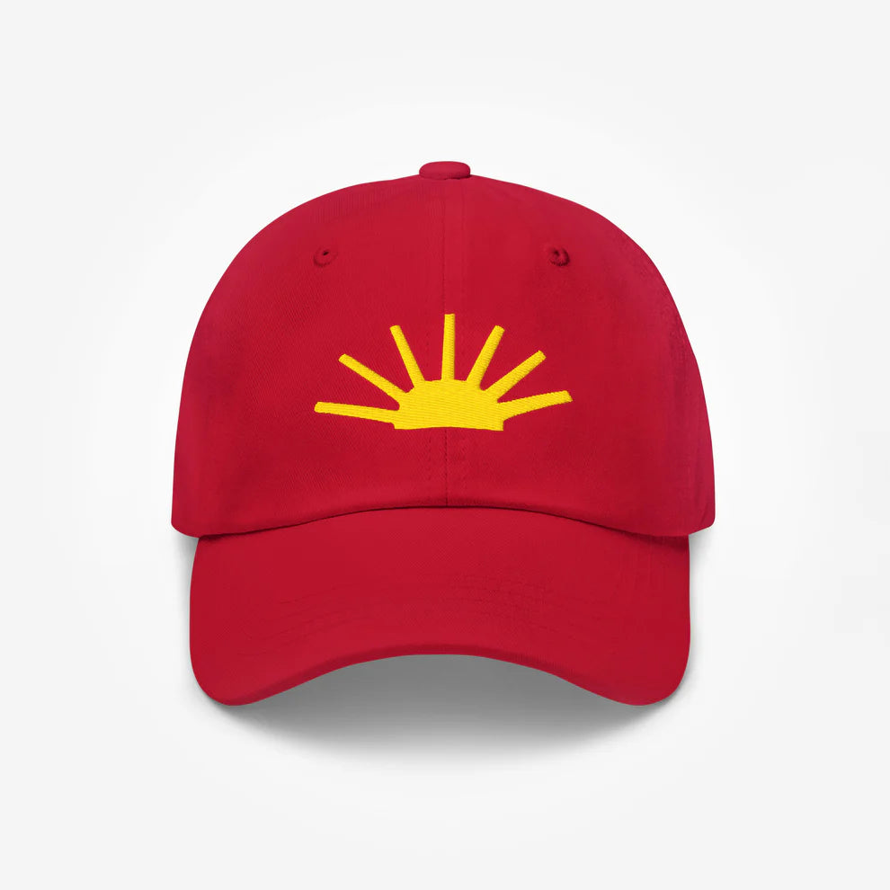 Timur Novikov "Sun" red unisex cap. Front. www.timurnovikov.art