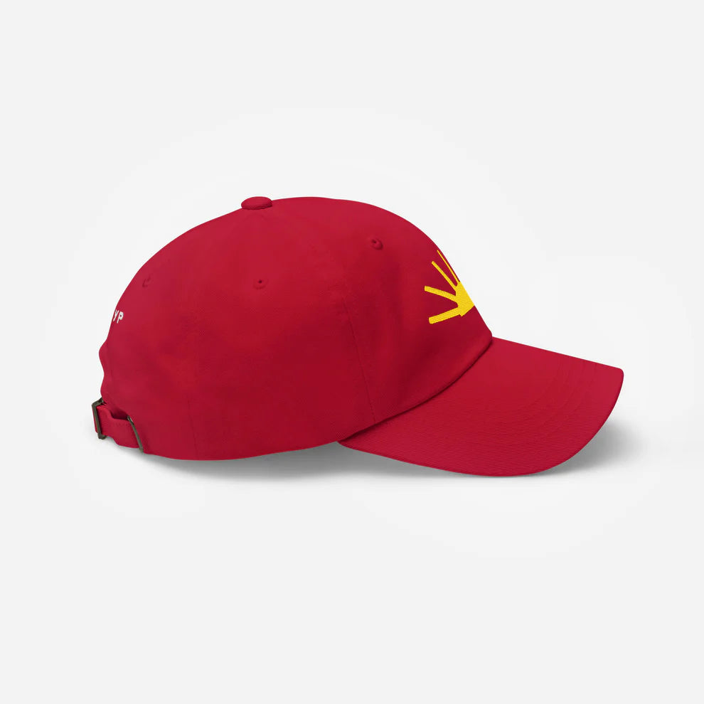 Timur Novikov "Sun" red unisex cap. Side. www.timurnovikov.art