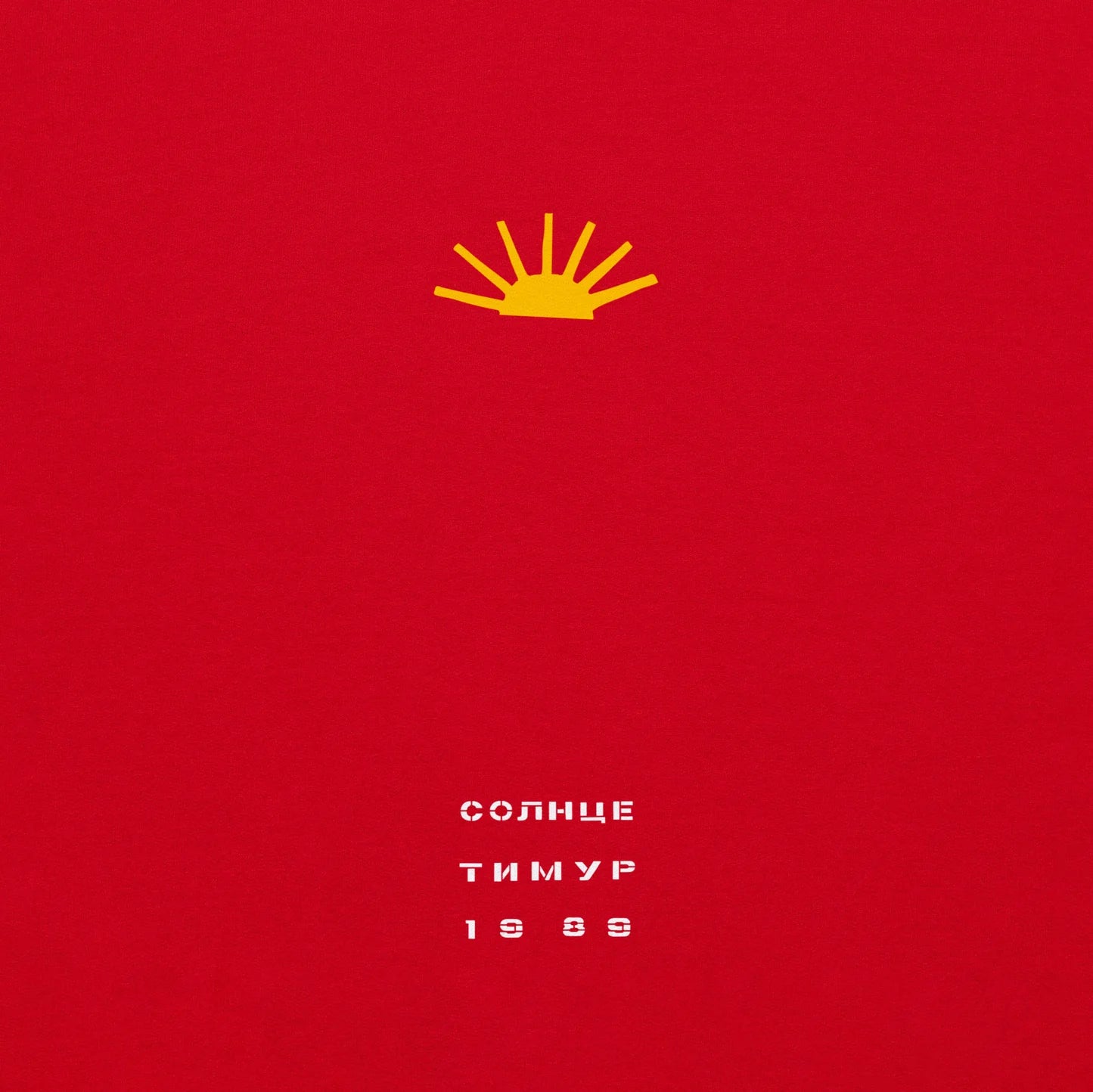 Timur Novikov "Sun" 1989 unisex red hoodie. Closeup print details. www.timurnovikov.art