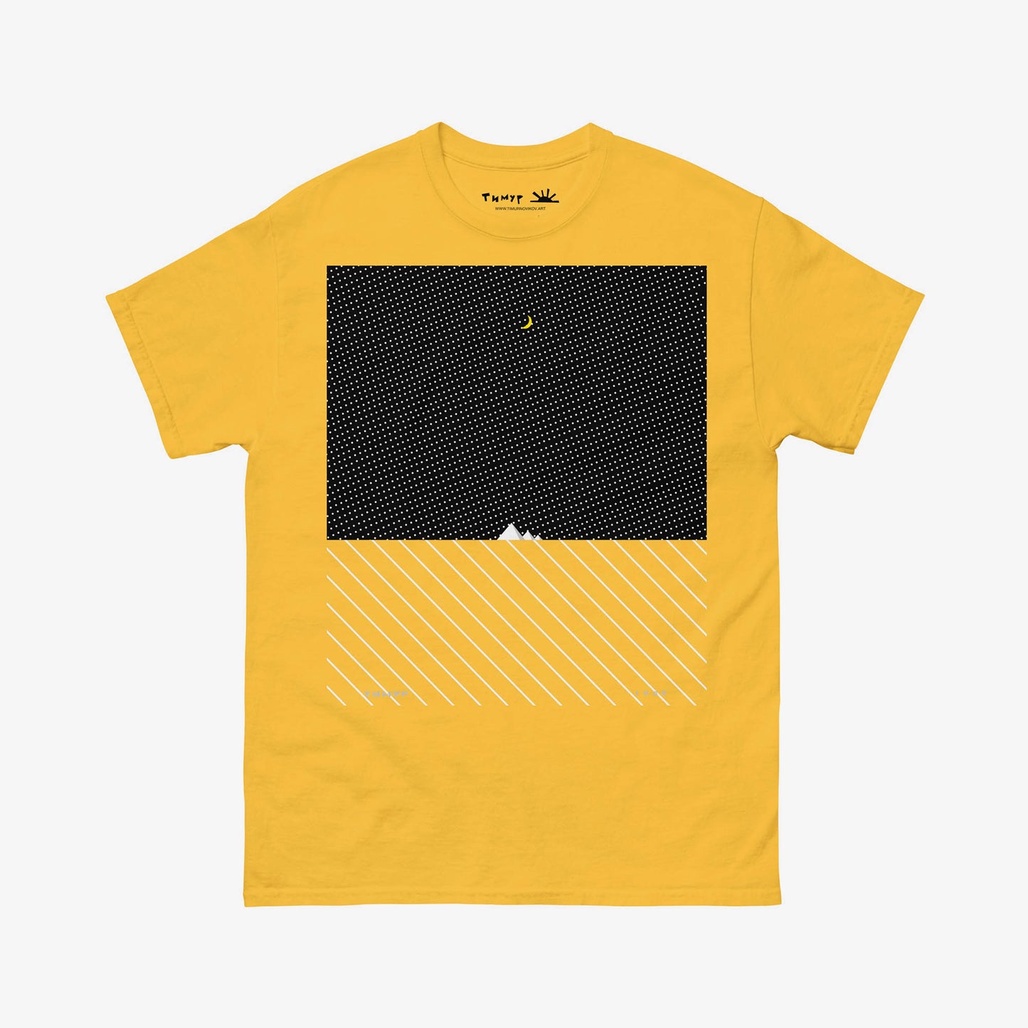 Timur Novikov "The Pyramids" (with half moon) 1989 yellow unisex T-shirt. www.timurnovikov.art